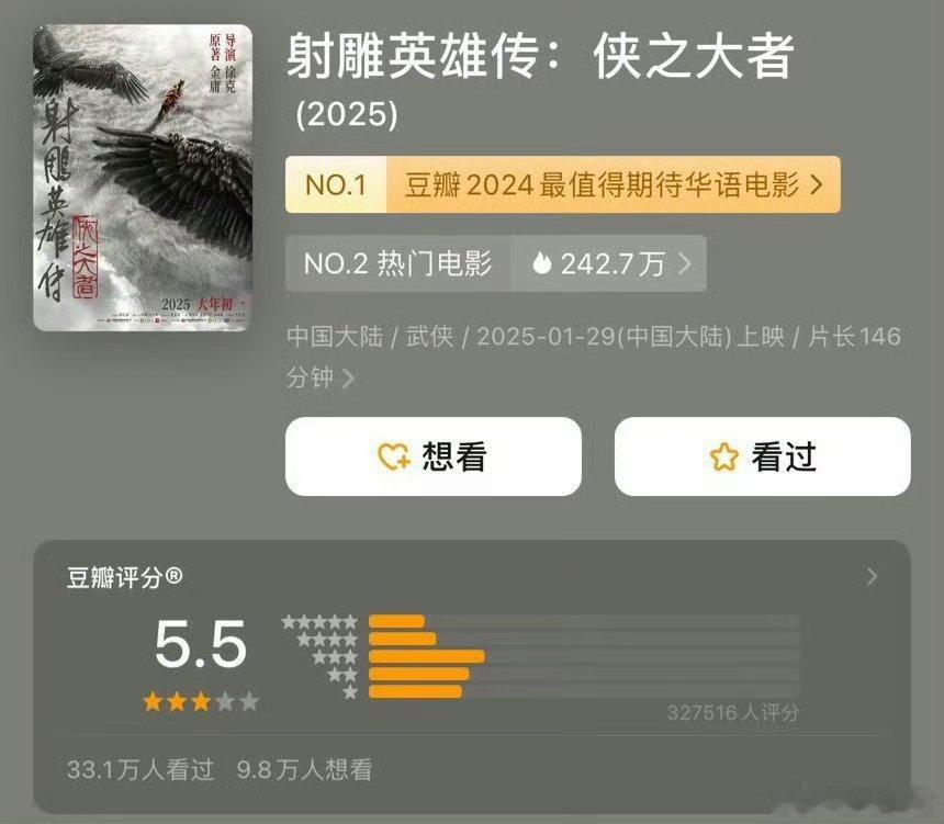 肖战 庄达菲射雕开分5.5 高了还是低了 