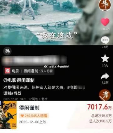 肖战《得闲谨制》首个百万视频达成，极限定档，预售五天，预售总票房破7000w 