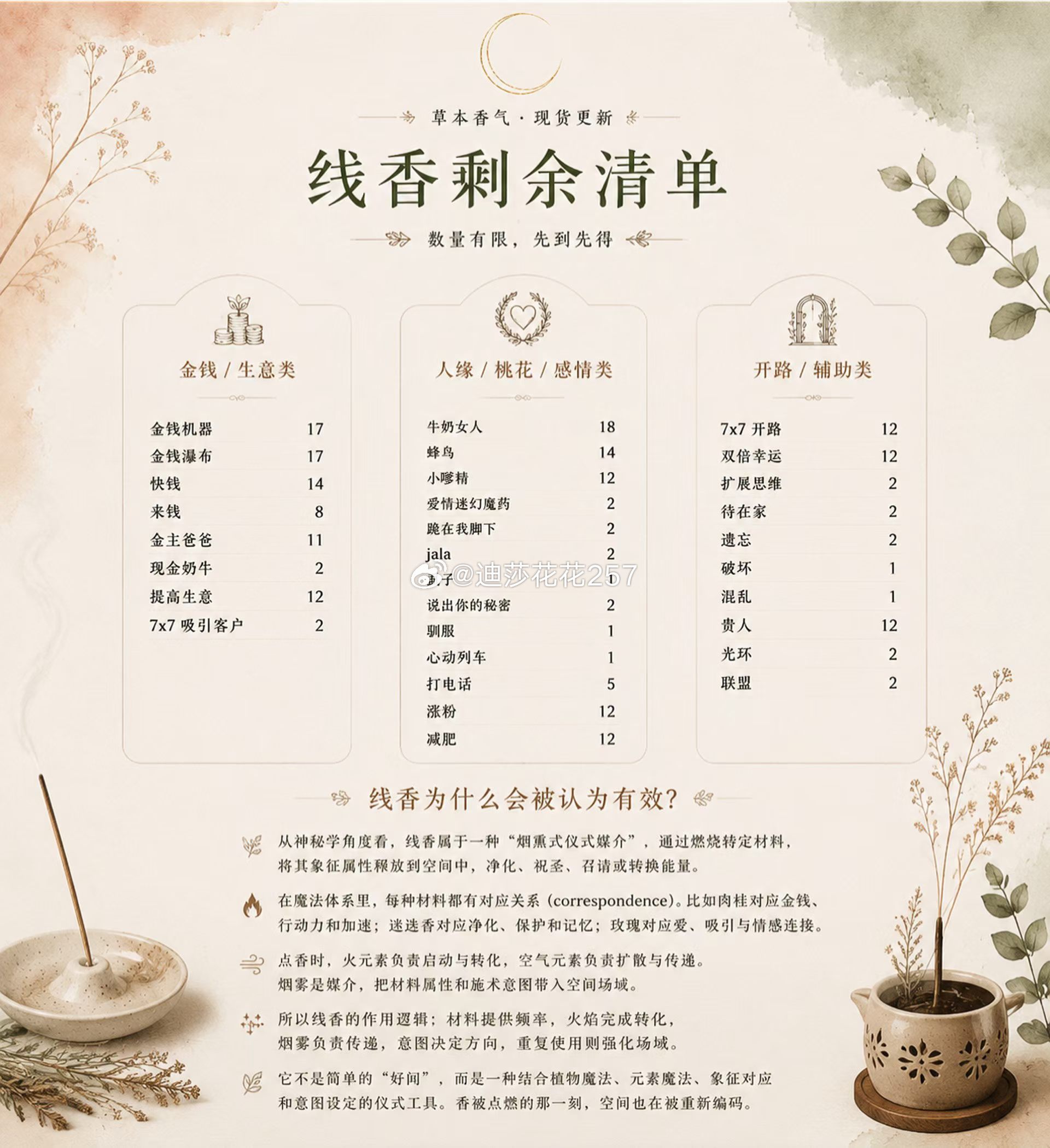 线香可搭配万物！搭配蜡烛香水香皂都可以哦！难得补货！大家可以根据清单选购 