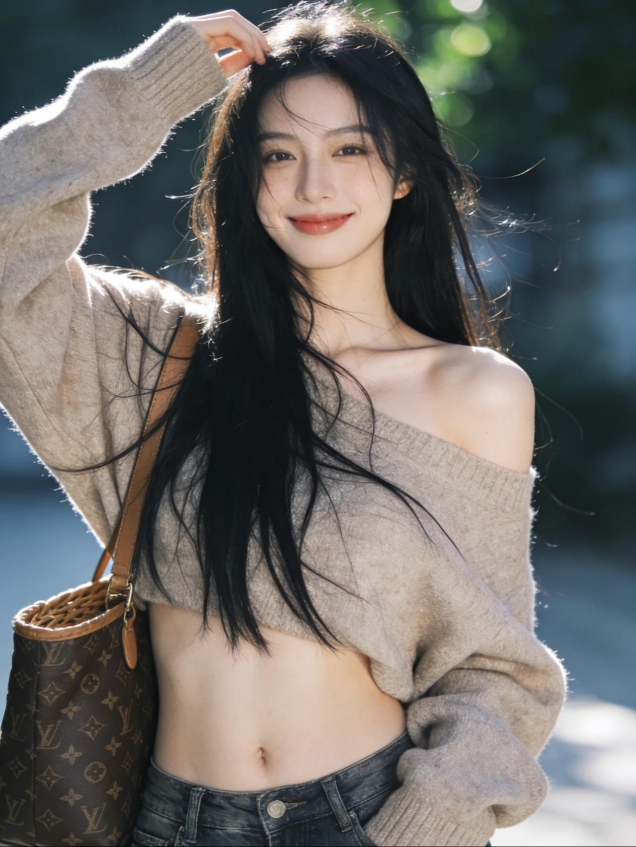 阳光下的甜美少女，温柔笑容，轻松自在。你见过最性感的女生有多性感