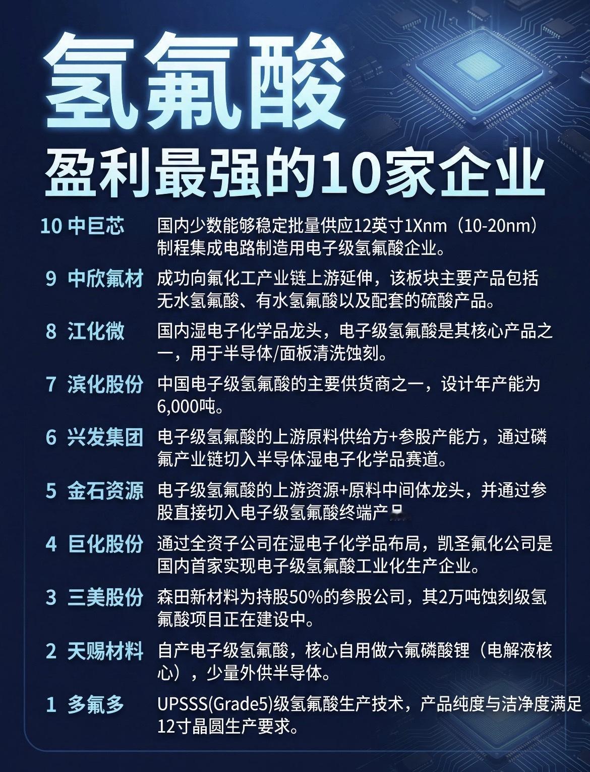 氢氟酸盈利最强的企业