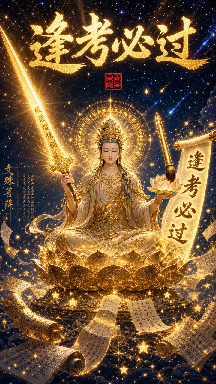 文殊护佑，智慧全开！考的全会，蒙的全对！

为所有高考学子祈福🙏
愿文殊菩萨护