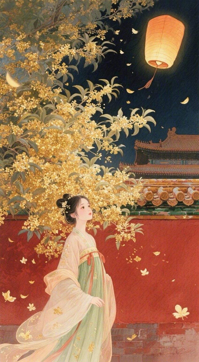 桂影灯宵🎐深宫红墙岁岁秋，桂树年年覆宫檐。 