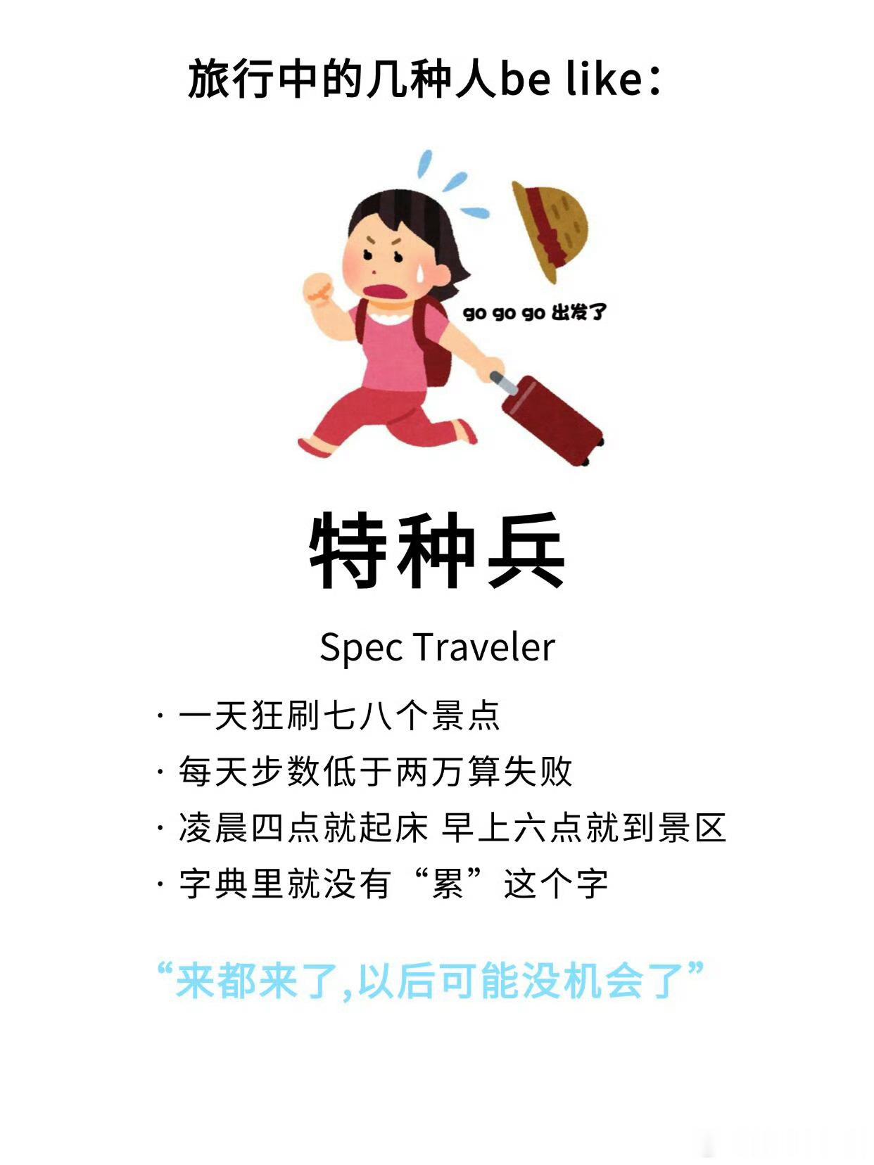 旅行中的几种人belike规划狂魔按时间表精准赶路，文艺选手专注沿途风景，吃货一