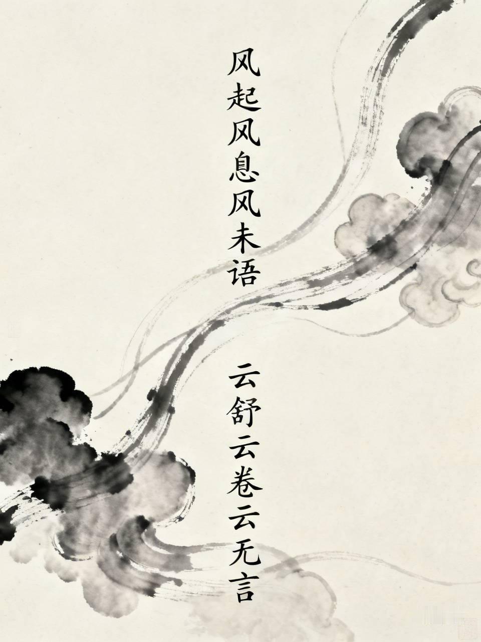 1. 风起风息风未语
云舒云卷云无言
（最适配，平仄相合，意境清幽，成对首选）