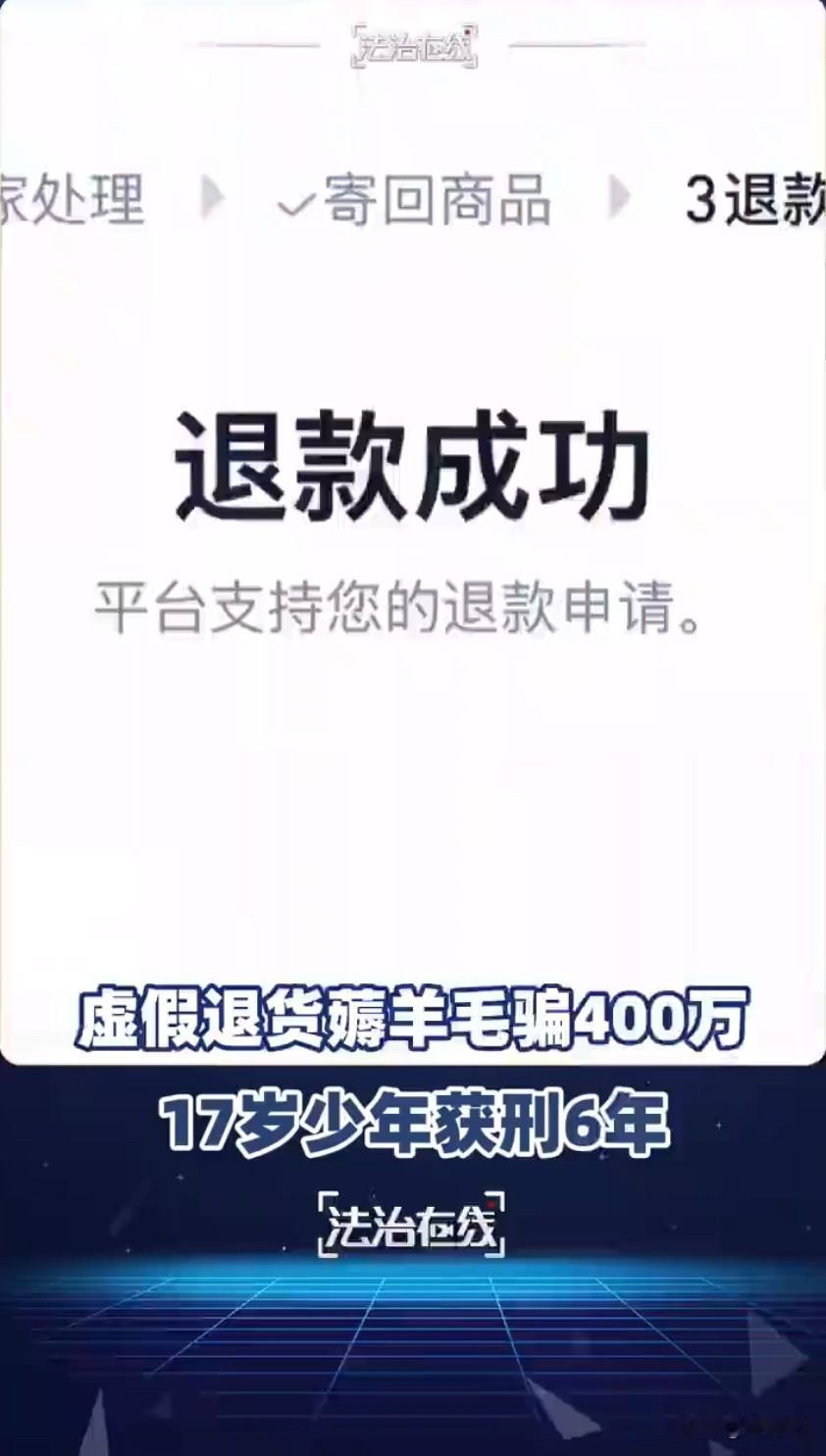 17岁少年薅羊毛骗400万！虚假退货1万多单，最终获刑6年！

家人们谁能想到，