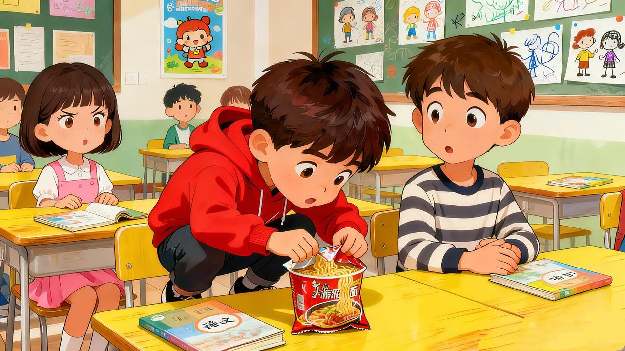 在课堂上泡面加卤蛋的学生，是奇葩还是胆子大？

昨天儿子哭完，冷静下来跟我分享班