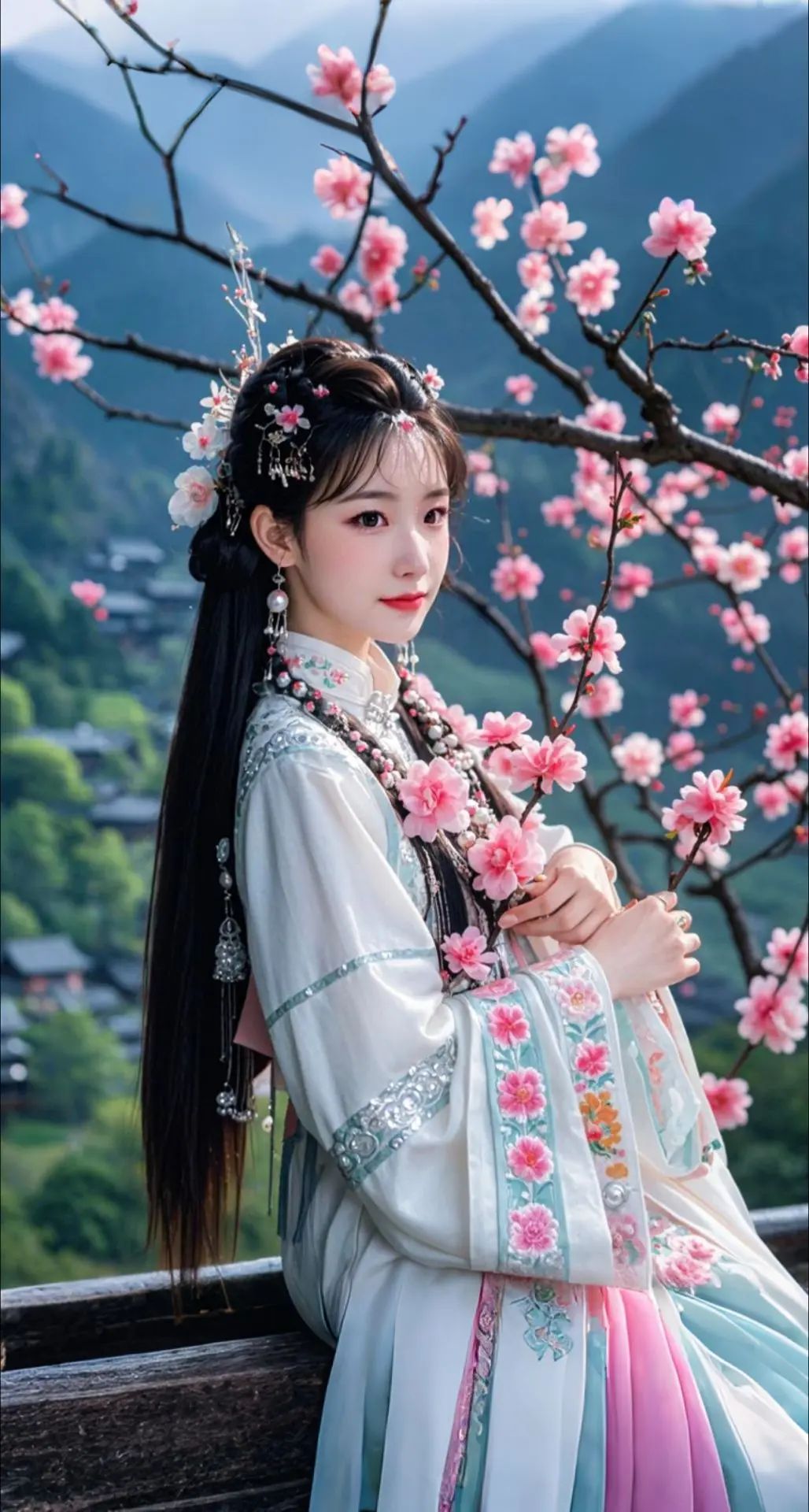 AI扩图 AI桃枝畔的苗姬