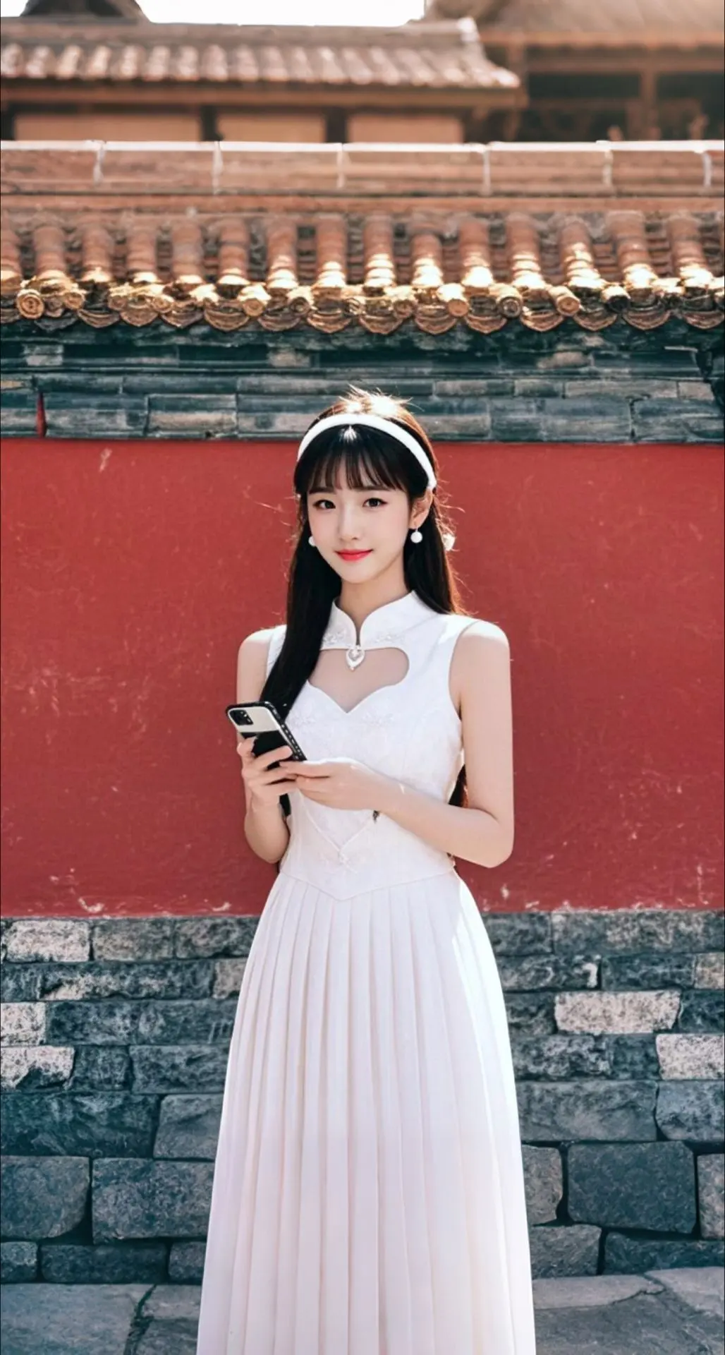 AI扩图 AI红墙白衣梦