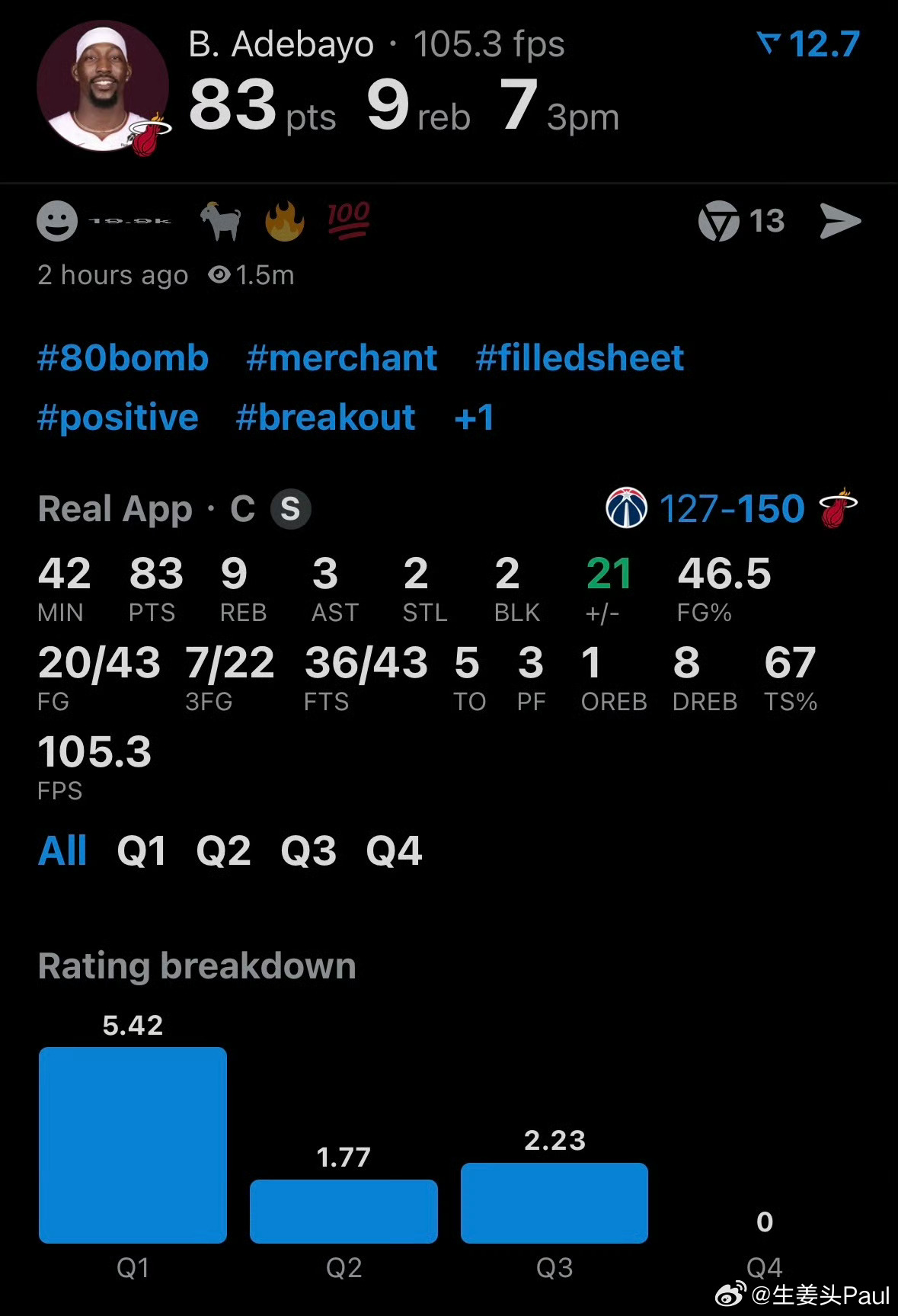 阿德巴约83分略显夸张！后面疯狂刷阿德巴约打破科比记录阿德巴约单场83分超越科比