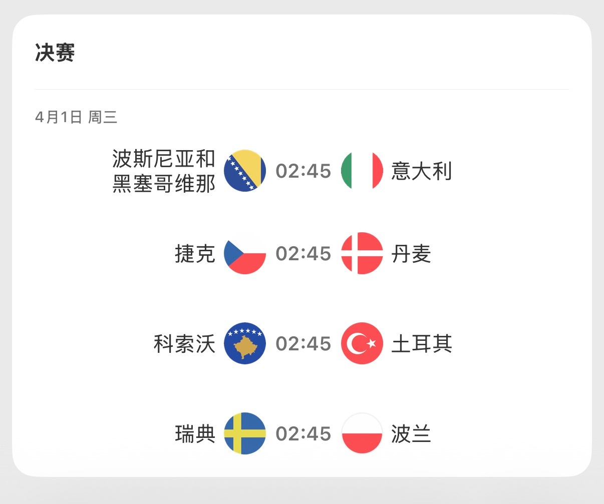 哲凯帽子、诺尔高进球、咖啡打满全场，分别助各自国家队挺进世预赛附加赛决赛。4月1