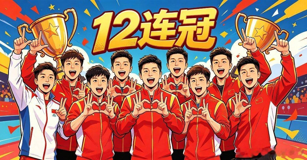 国乒男团12连冠恭喜恭喜每次看国乒男团站在国际大赛的赛场，心里永远都是满满的底气