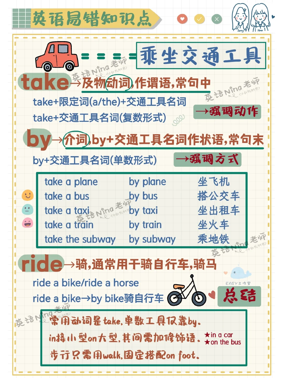 🚴🏻乘坐交通工具take/by/ride