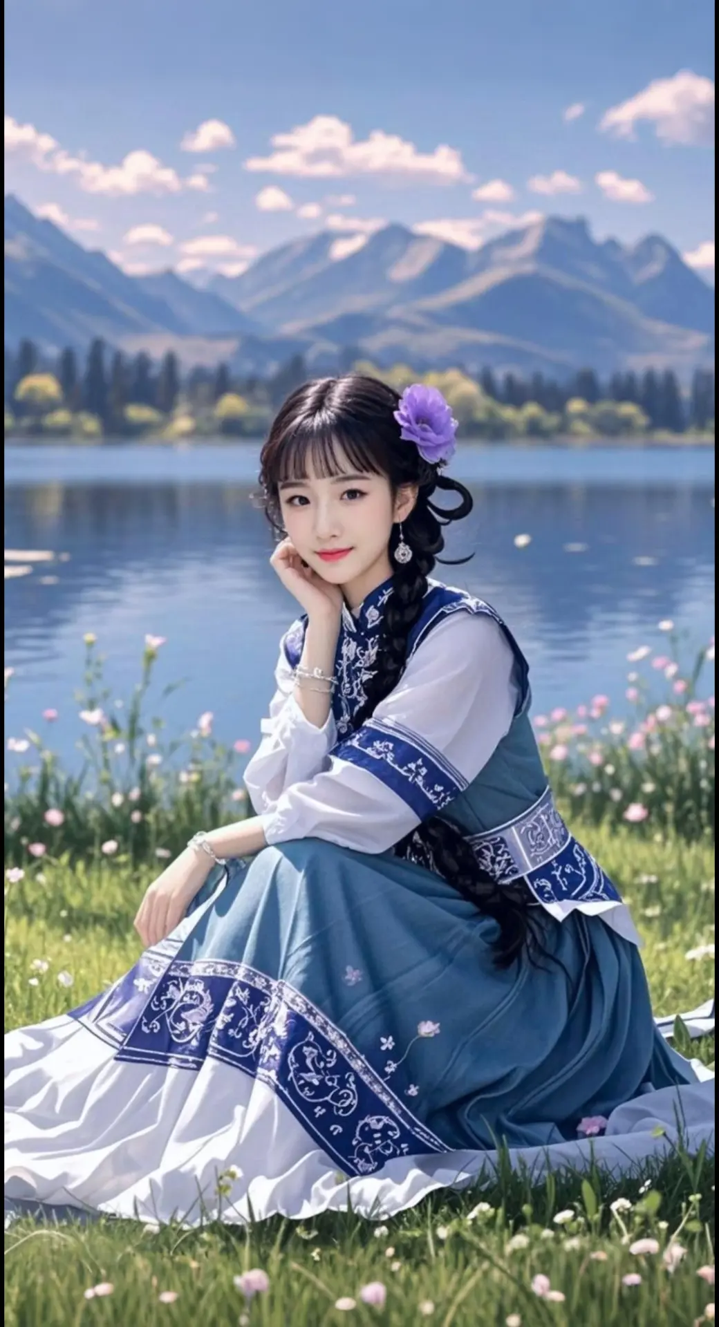AI扩图 AI草原紫韵佳人