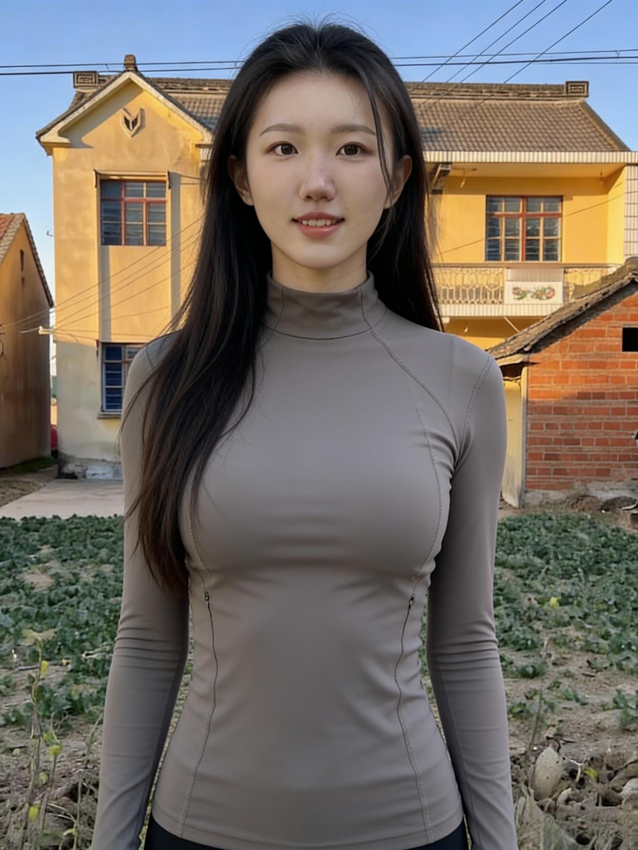 高杉凝翠色，老屋卧苍苔。
独立寒芜里，霜风拂面来。