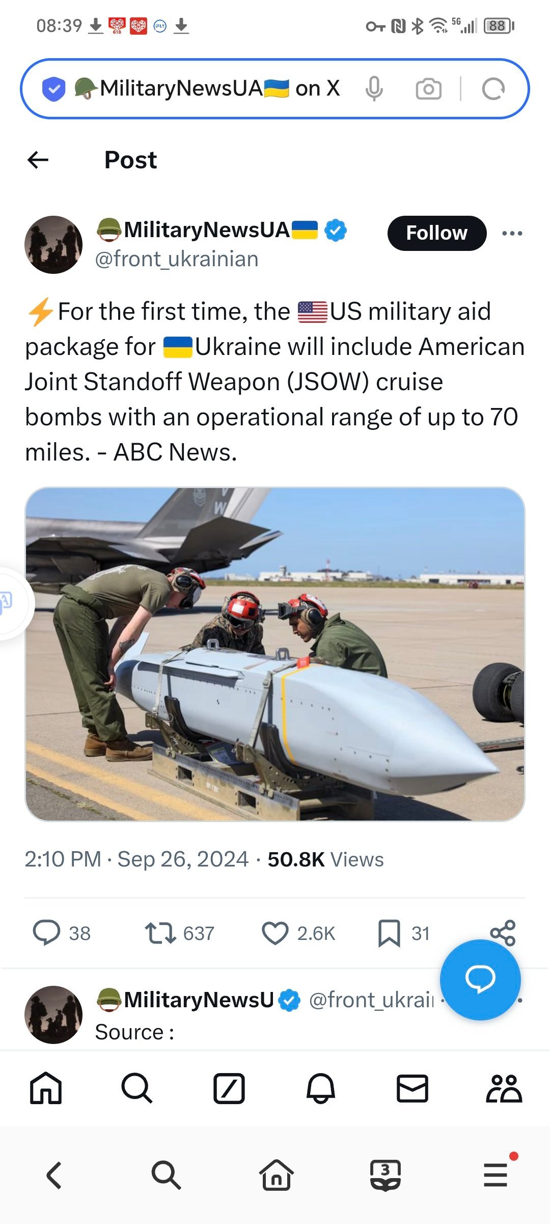 美国对乌克兰的一揽子军事援助将首次包括作战距离达 70 英里的美国联合对峙武器 