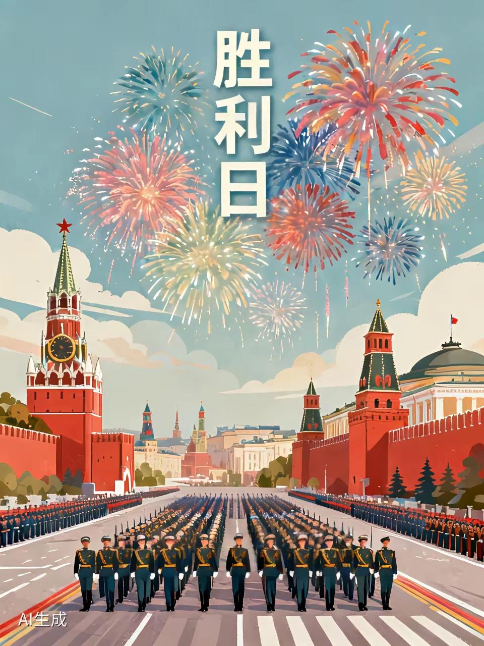 五月九日! 胜利日!，
红场阅兵早知道!
消灭法西斯，自由属于人民!

今天俄罗