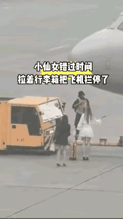 当飞机在移动时，两位小姐姐自信直奔向飞机，我还以为是正副机长没上飞机。