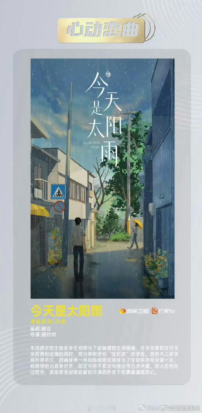 杨超越将演猫的树新剧 猫的树作品以细腻情感著称，杨超越加盟《今天是太阳雨》，相信