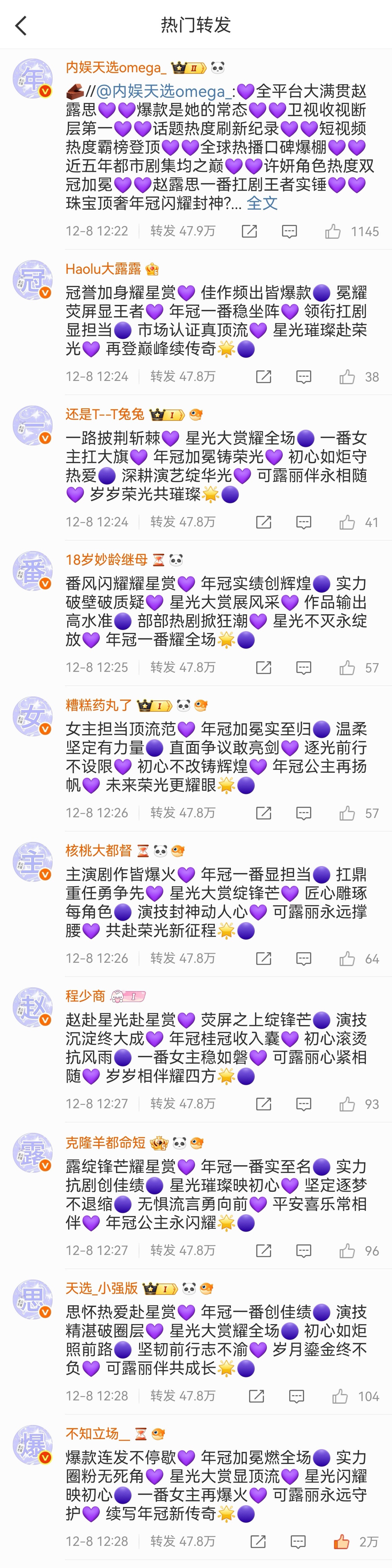 星光大赏排字年冠一番女主赵露思爆 