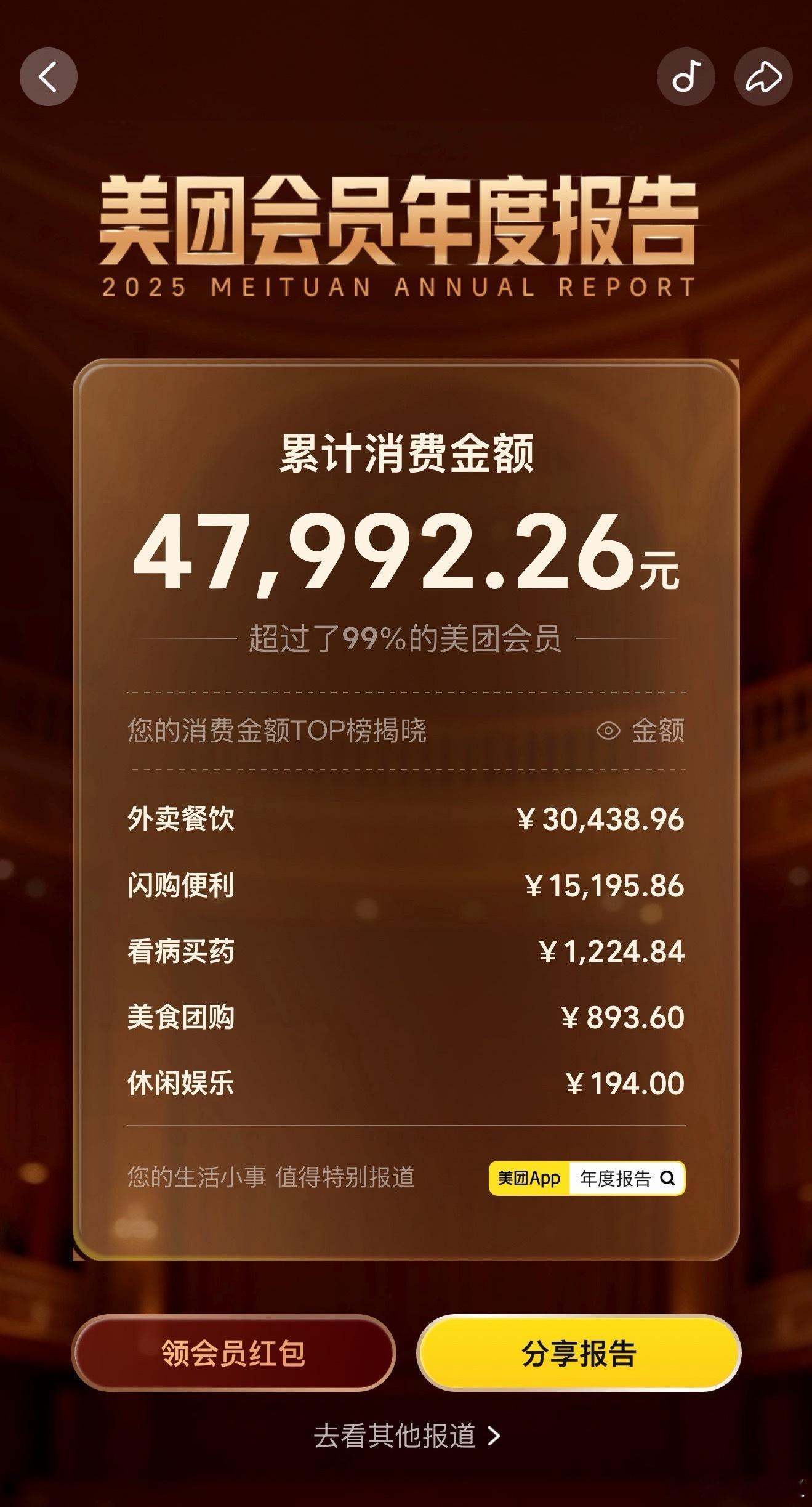 年度报告什么？？？我今年在美团花了4万7000多块我真的好能吃啊，我是🐷嘛当然