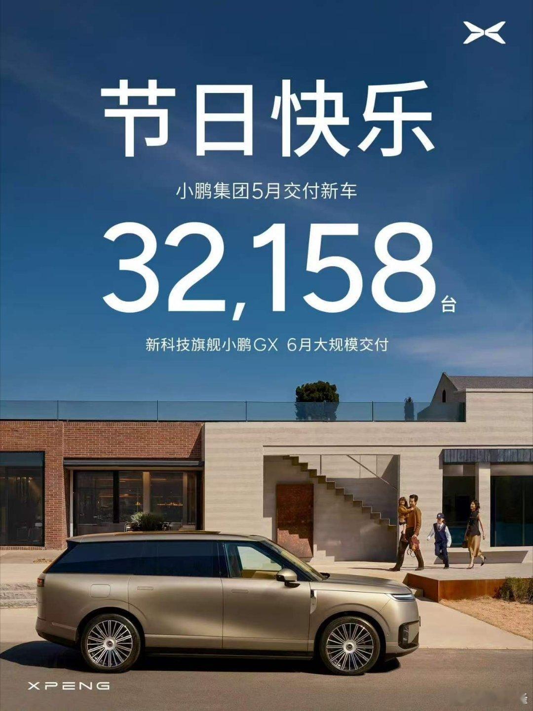 小鹏5月交付新车32158台 小鹏集团公布2026年5月交付成绩：5月共交付新车