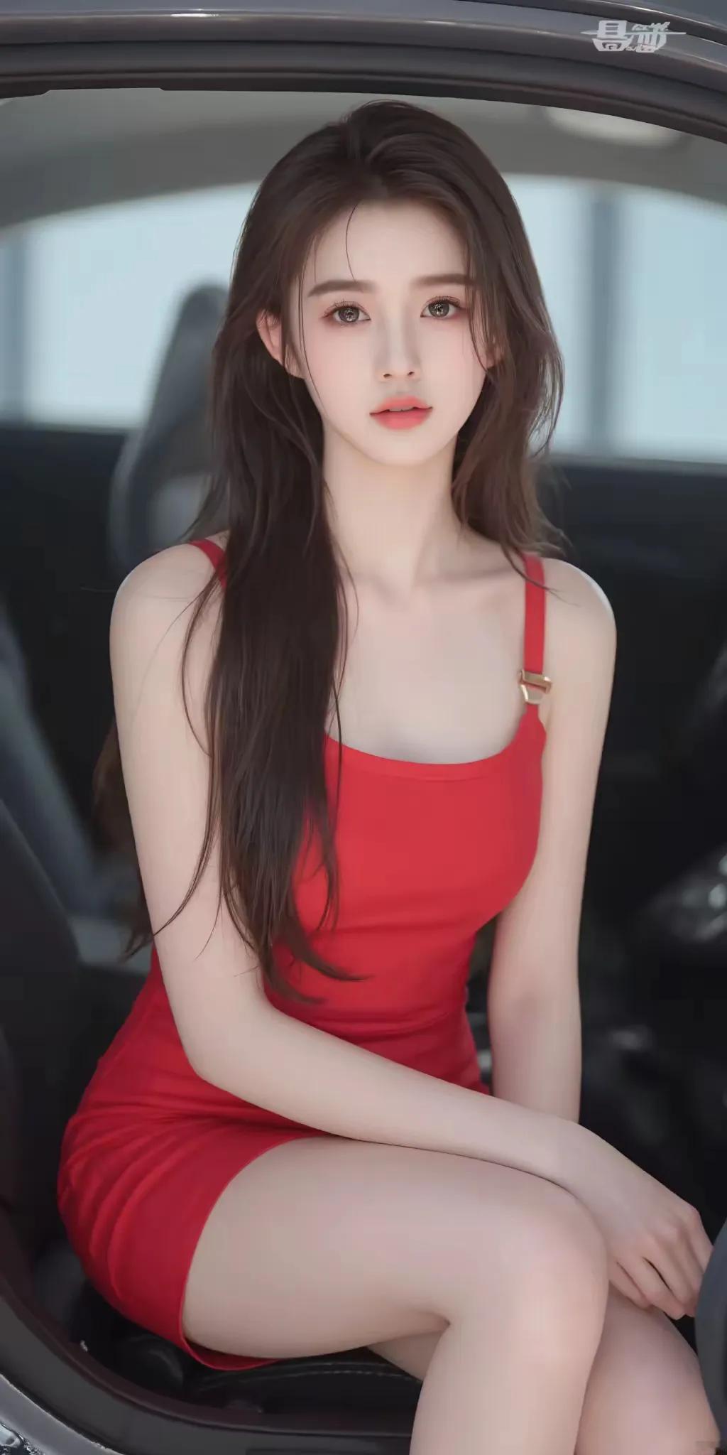 一袭红色连衣裙，元气满满！🌹💃🏻纯欲美女比耶、 清纯甜辣美少女