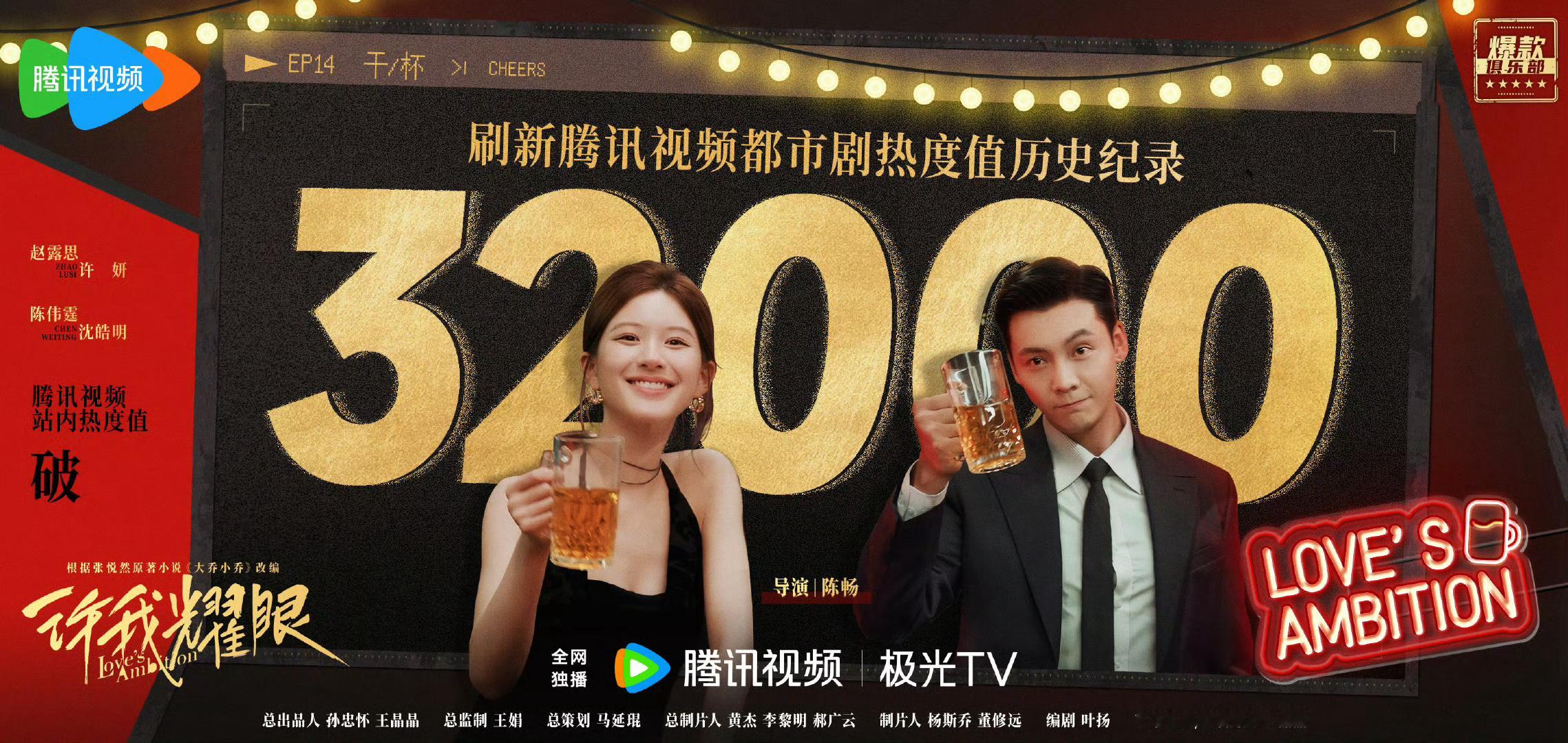 赵露思陈伟霆《许我耀眼》站内热度值破32000，刷新🐧都市剧历史记录 ​​​