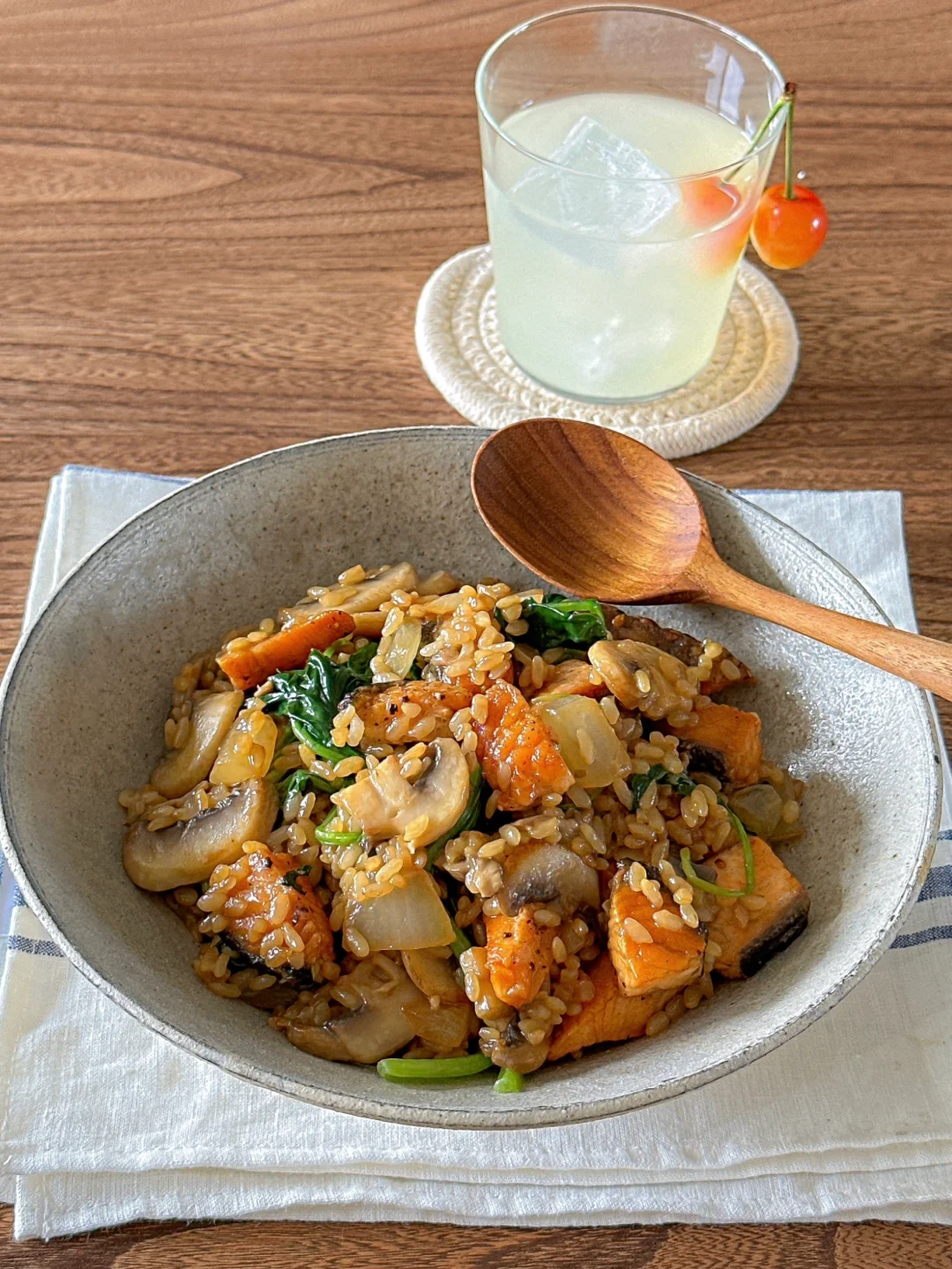 低卡三文鱼奶油菌菇烩饭🍛