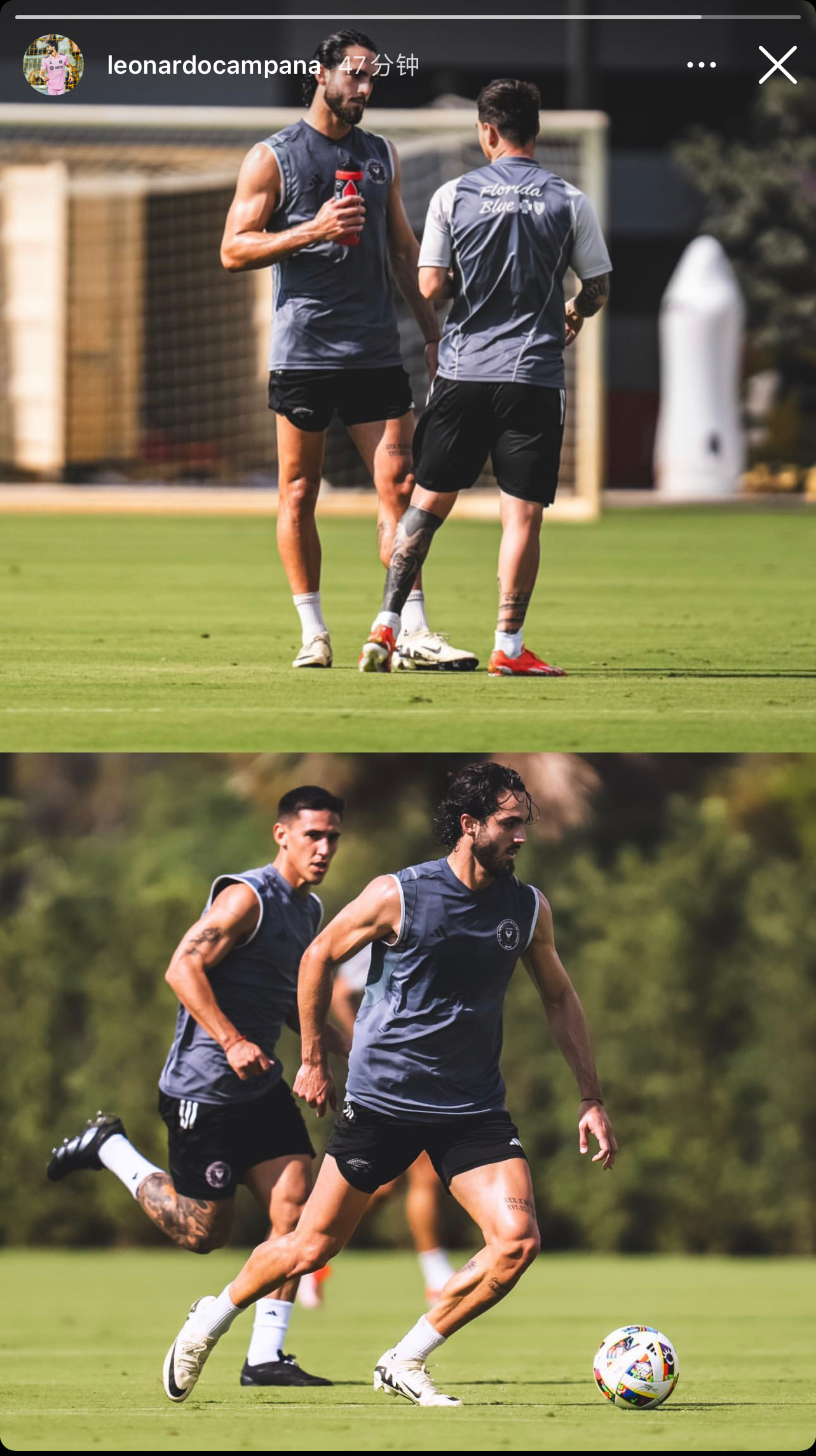 坎帕纳ins晒训练图，和小梅说什么呢[doge]#梅西[超话]##新英格兰革命v