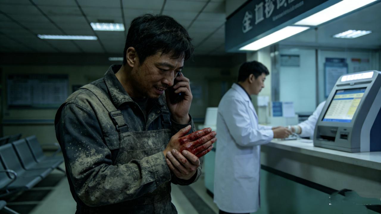 深夜急诊室，一个农民工捂着流血的手进来，工友帮他挂号。
医生处理伤口时问：“怎么