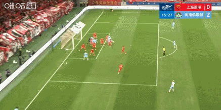 上海海港1比2河南队上半场钟义浩进球首开纪录，迈达纳角球破门扩大比分，加布里埃尔