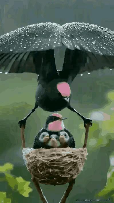 多少男人像它一样的活着。
羽翼下的妻儿让你忘了疲惫，稍一疏忽，家人会被风吹雨淋。