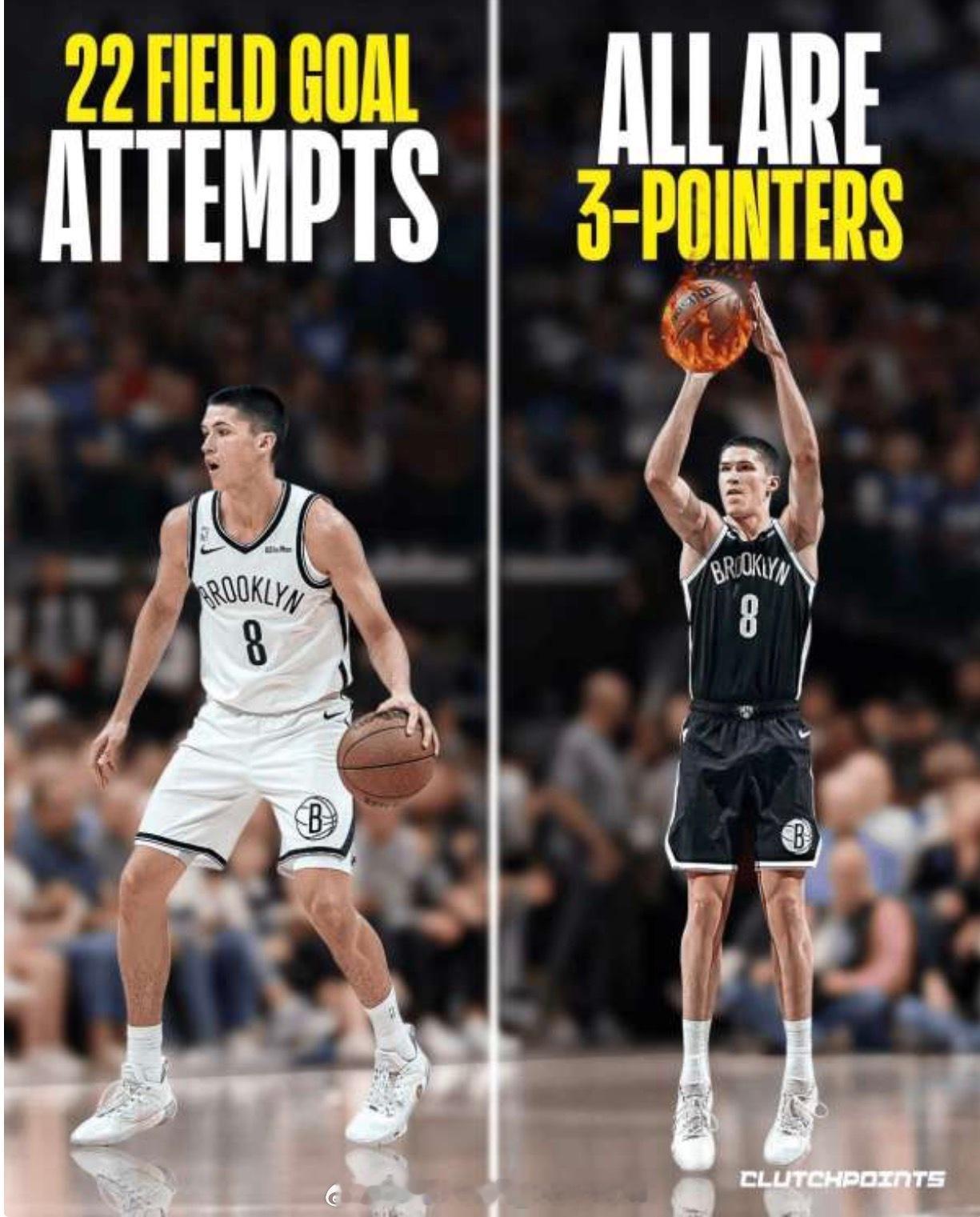 迷恋上自己的三分球，篮网今年选中的8号秀俄罗斯后卫杰明出战了5场比赛出手22次居