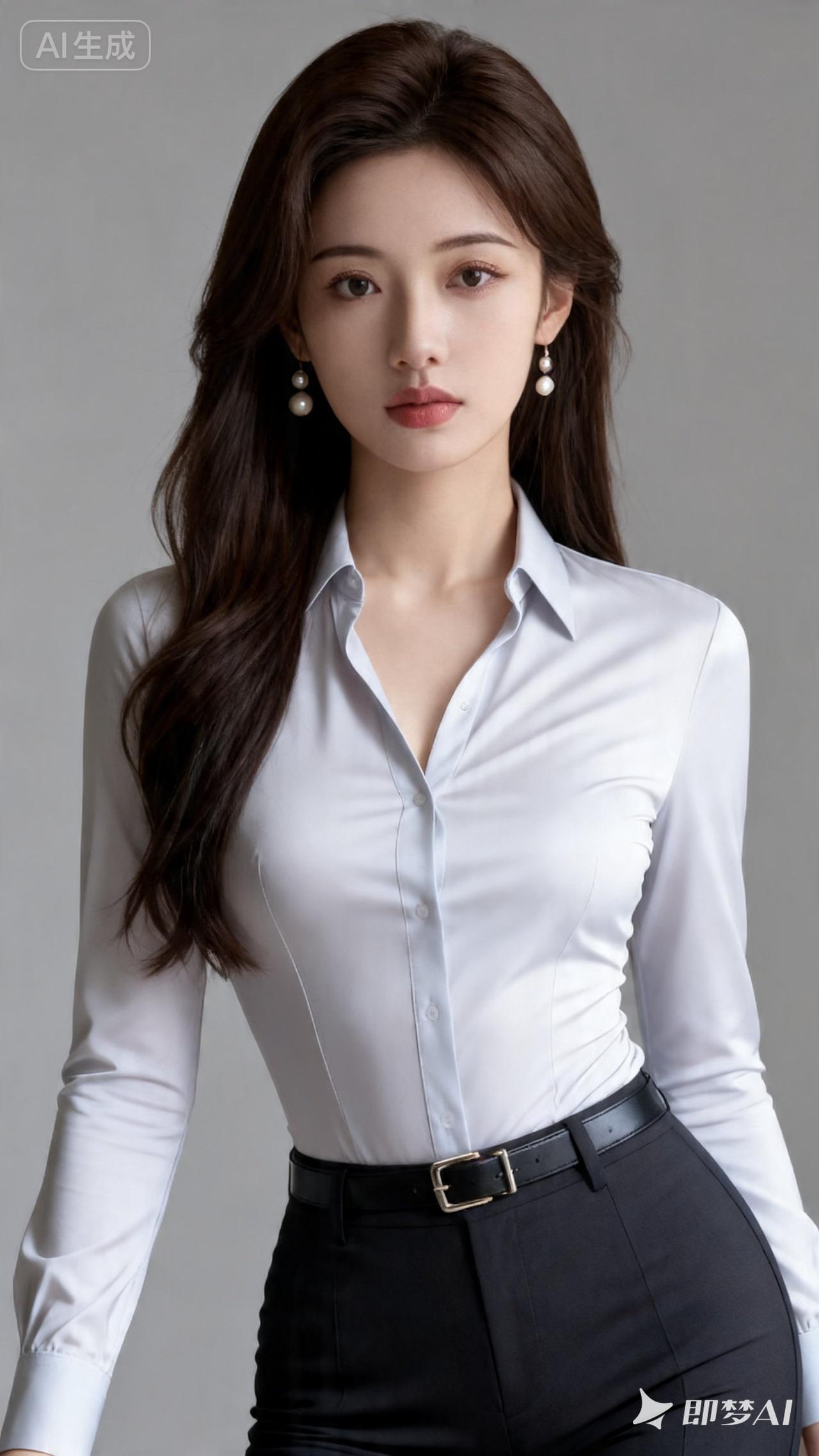 优雅白领风，简约不失气质，珍珠耳环点缀，尽显时尚魅力！