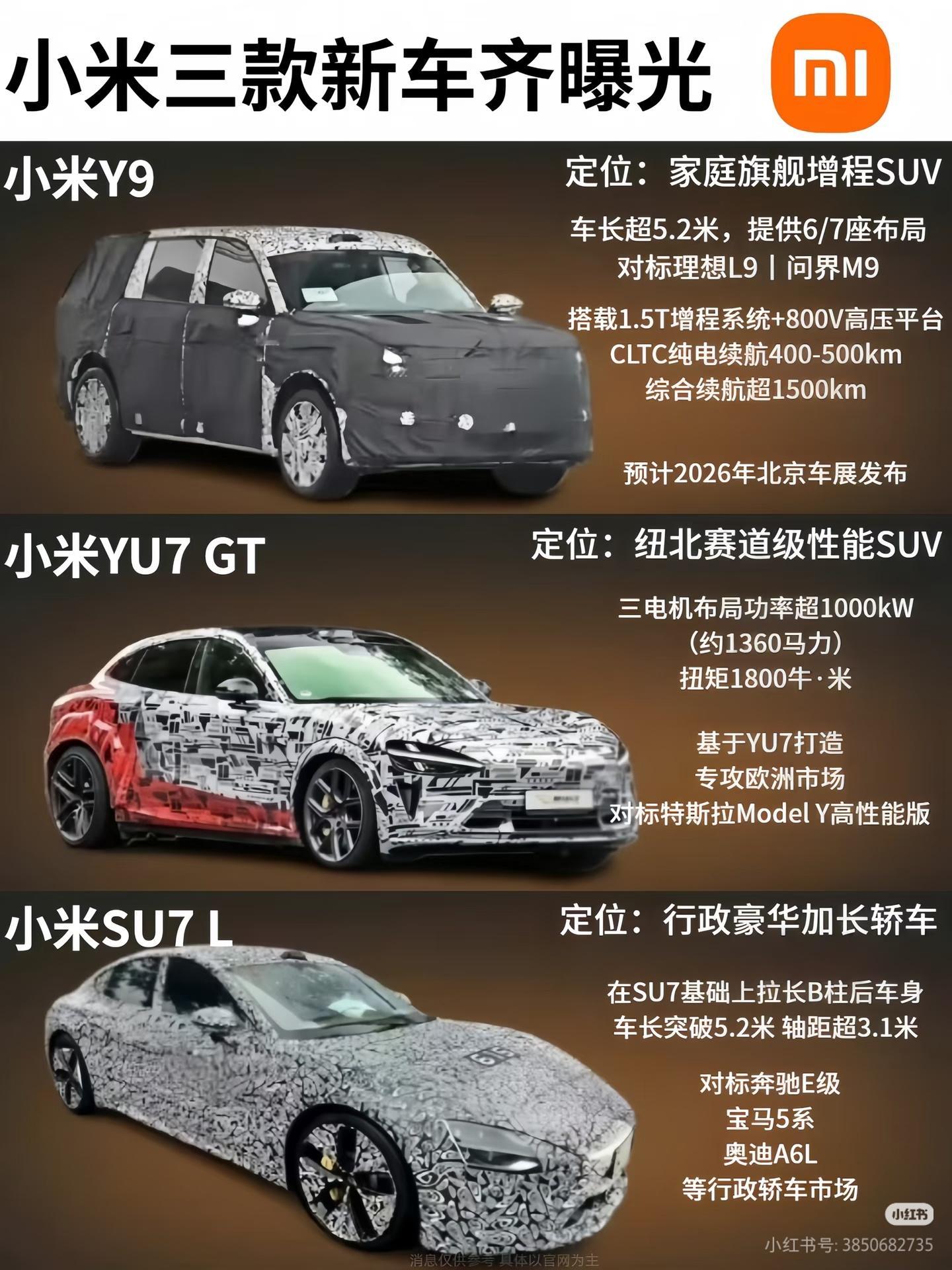 小米明年或推4款新车SU7改款，SU7行政版，增程7座SUV，增程5座SUV!到