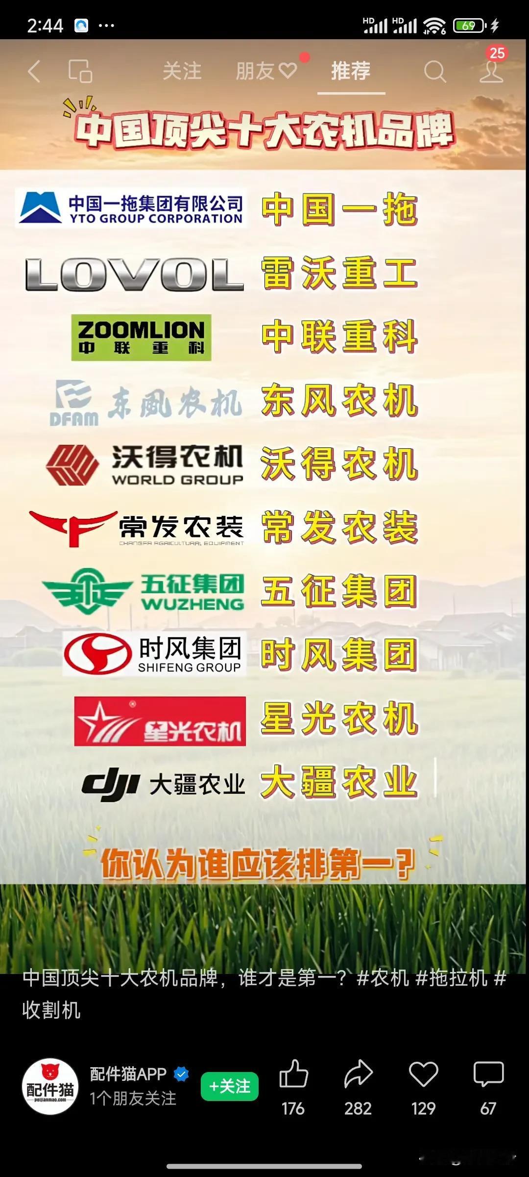 中国十大顶尖农机品牌
农民朋友的掌中宝
中国一拖凭借其强大的军工品质，牢牢把控其
