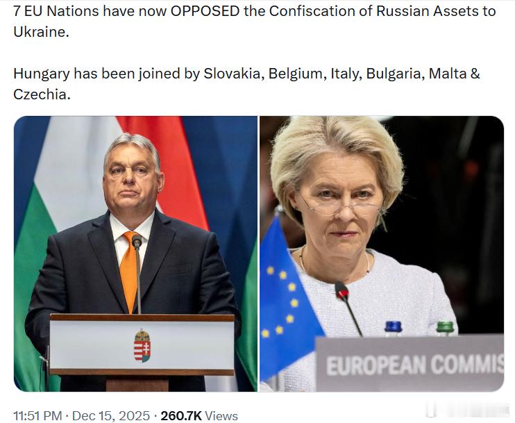7个欧盟国家反对将俄罗斯资产没收用于援助乌克兰。匈牙利的立场得到了斯洛伐克、比利