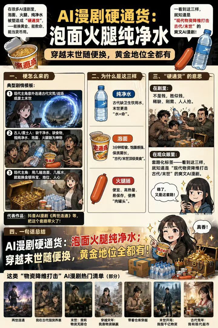 ai漫剧硬通货 泡面火腿纯净水 这个笑死我了，编剧的老师就不能来点不一样吗？比如