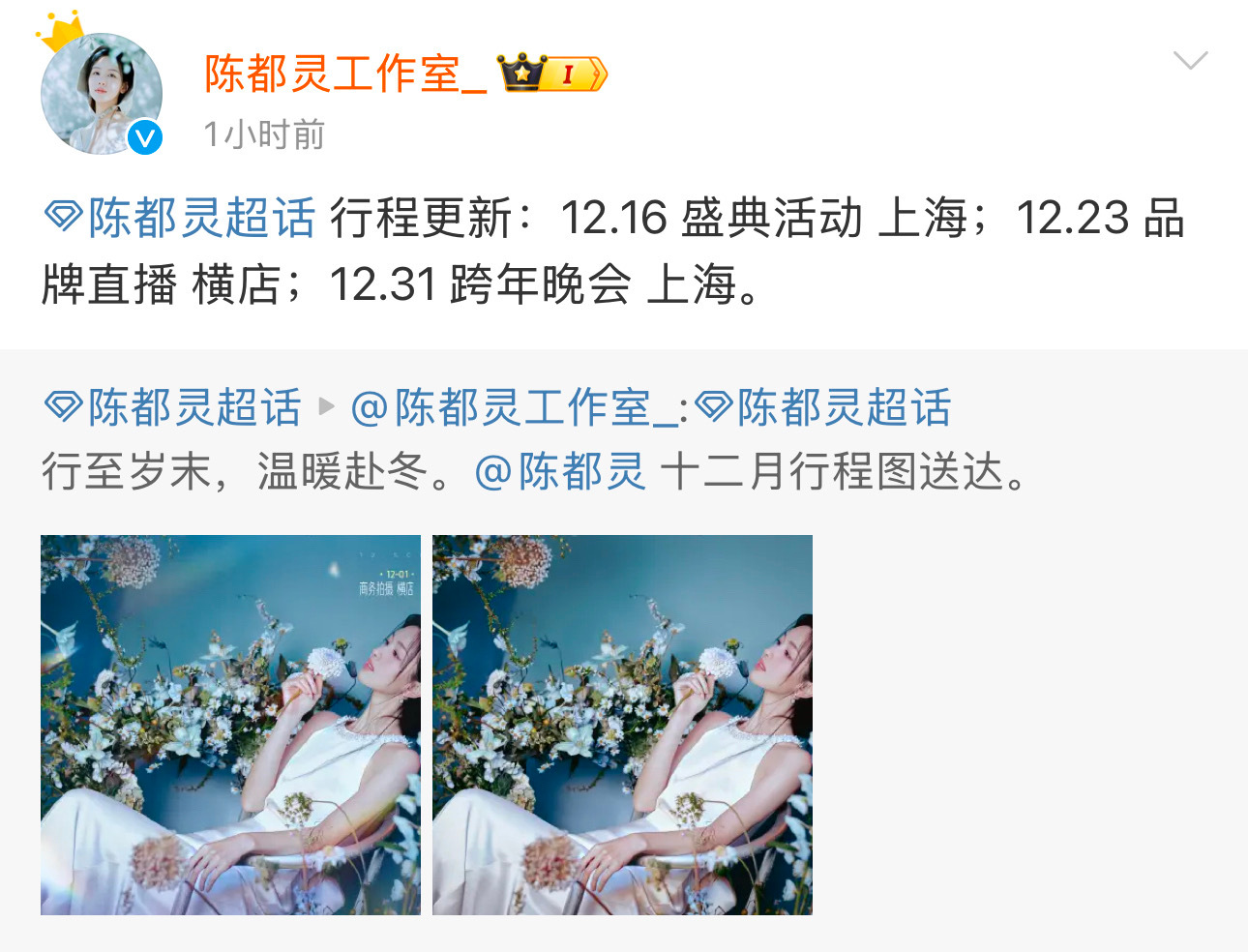 陈都灵十二月行程更新不仅有盛典还有跨年活动坐等收壁纸[哇] 