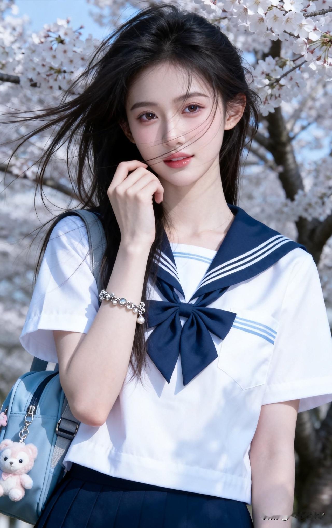 樱花树下少女笑，春光正好。