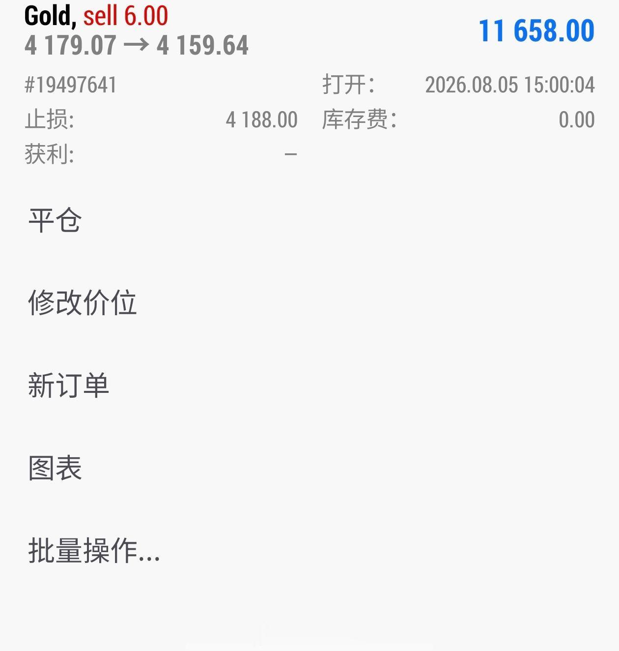 咱们4179那张空单仍在发力，行情安稳抵达4158位置，200点浮盈呈现。首先拉