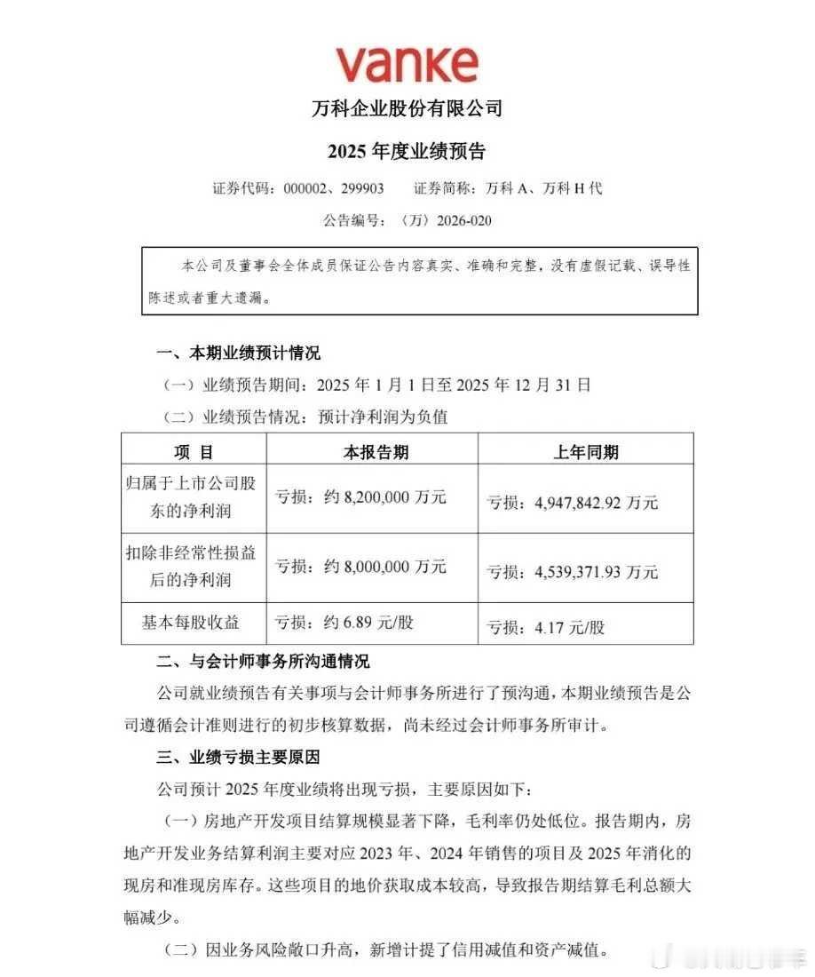 820亿！万科2025年遭遇史诗级亏损。万科巨亏820亿 标志着一个时代的结束。