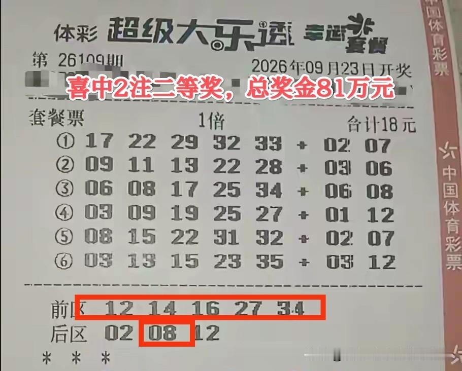 要啥自行车啊！中了81万元奖金就别提一号之差错失千万大奖了！
昨晚大乐透第261