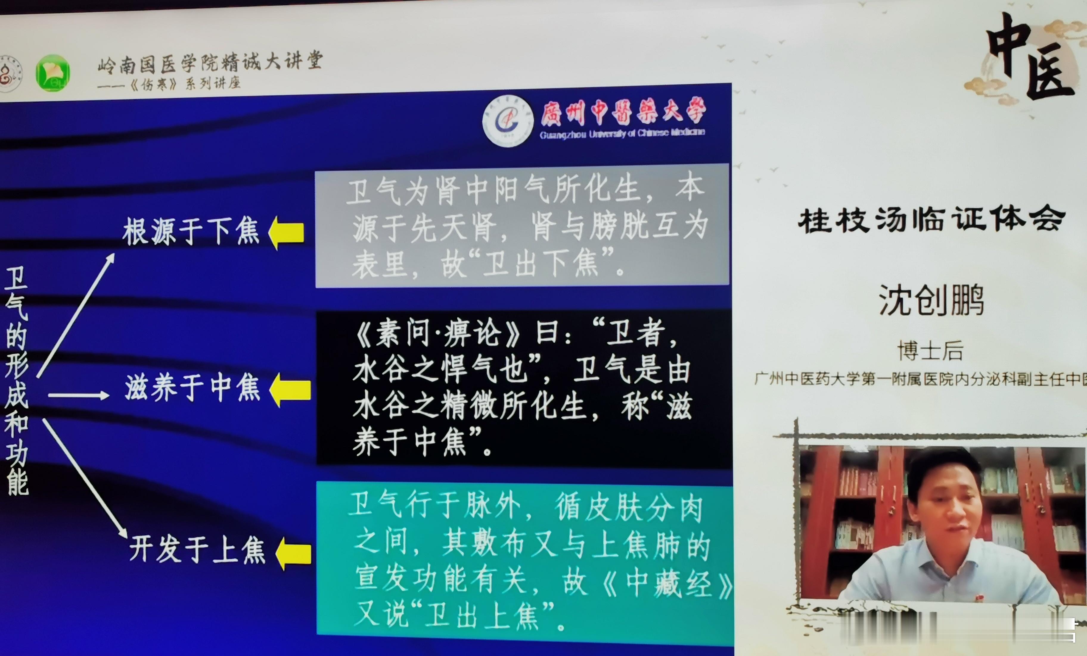广州中医药大学沈创鹏博士用一个半小时讲桂枝汤，精彩！尤其最后讲到卫气出于上焦、中