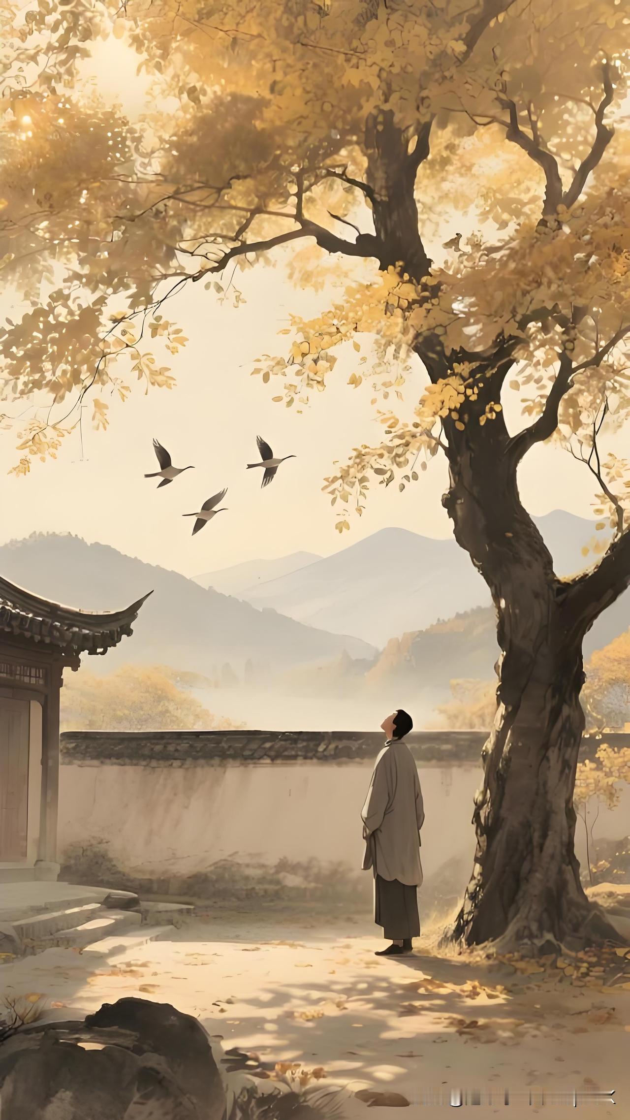 《新秋即事》
——宋.金朋说
池塘高柳噪新蝉，
庭馆秋风初入弦。
抚罢瑶琴金井畔