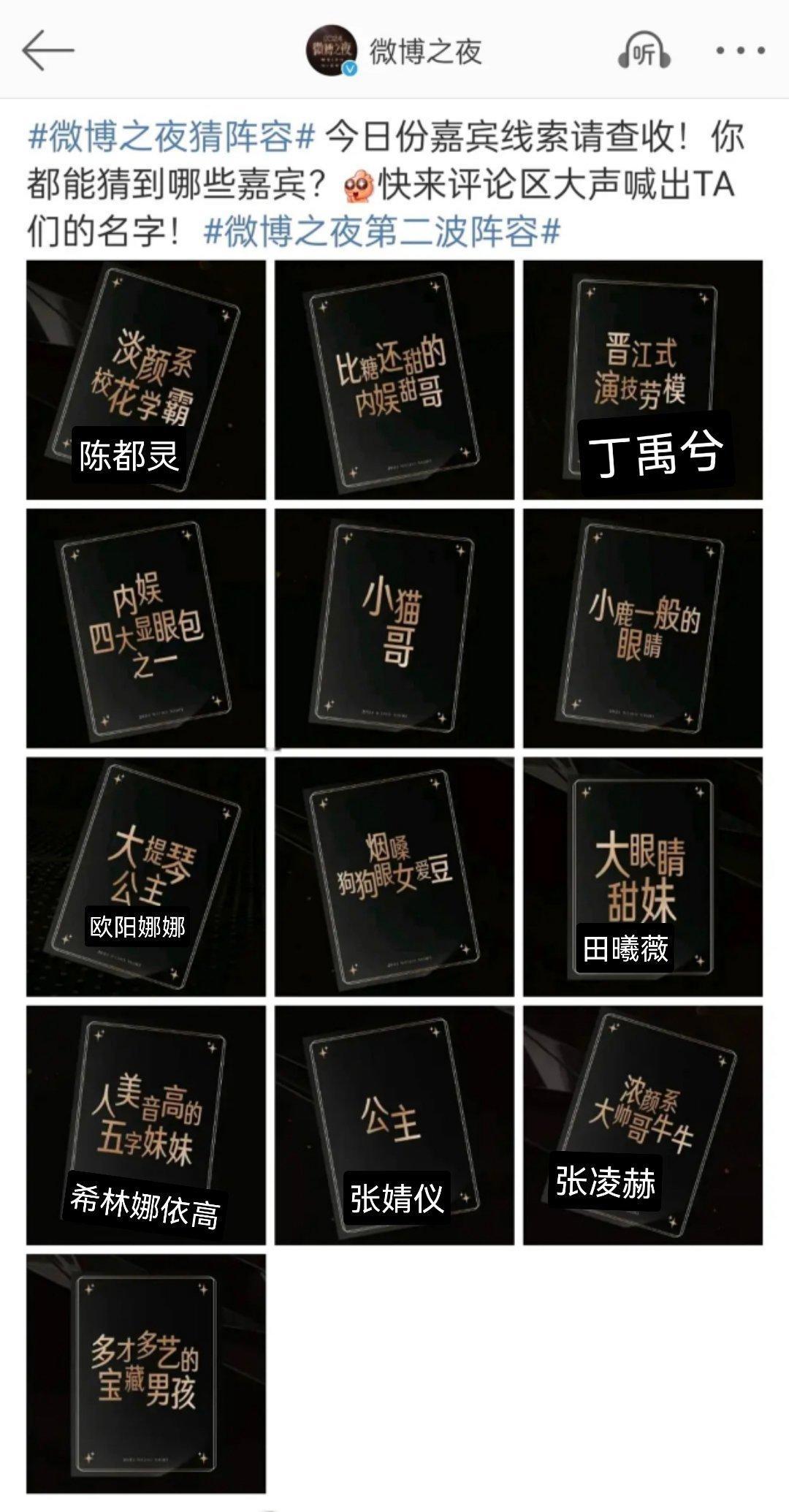 微博之夜嘉宾线索，继续猜人 