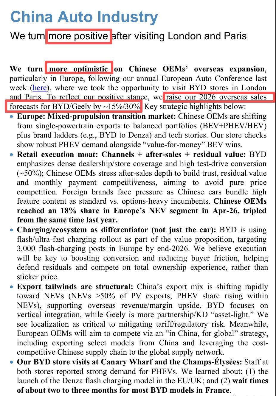 比亚迪，2026年海外销量预期，被从150万辆“看多”至175万辆，上调幅度+1