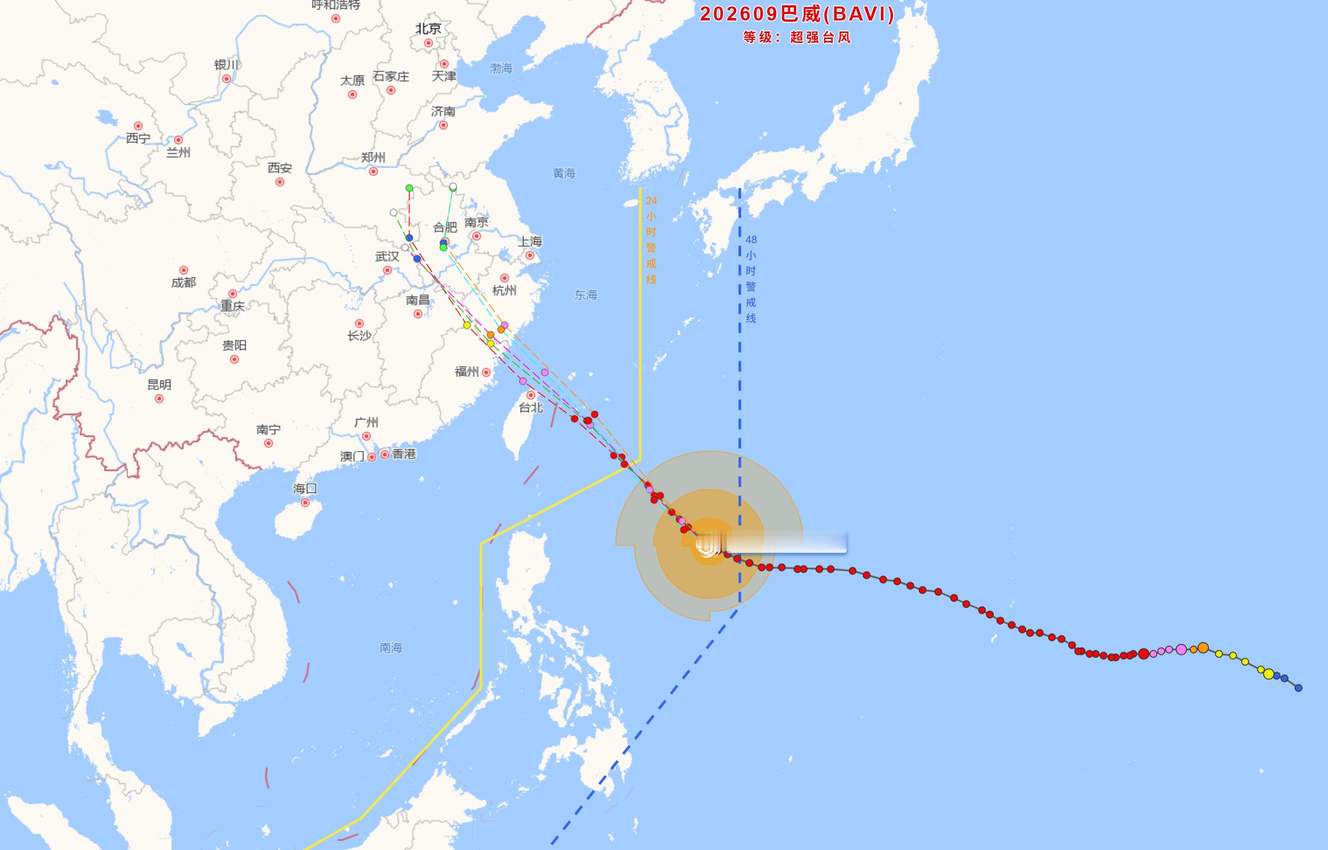 台风巴威可能正面登陆 这个趋势下去，后天周六就有可能登陆浙江和福建然后一路北上郑