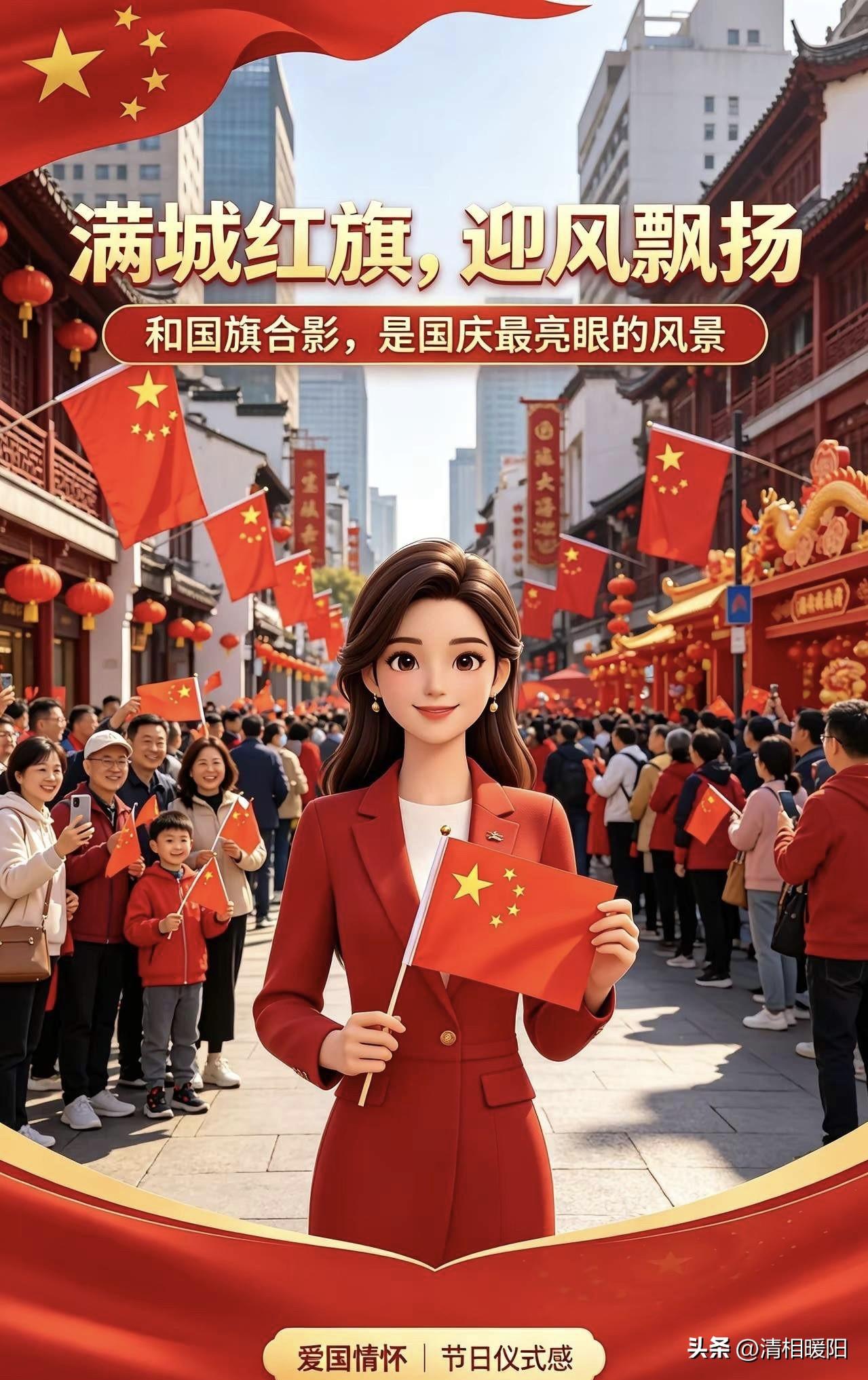 金秋十月，喜迎国庆，欢歌笑语，福满人间，五星红旗飘扬，最美的一抹色彩，祝福祖国繁